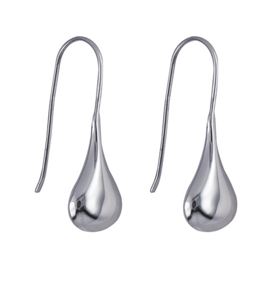 Genuine 925 Sterling Silver Wide Teardrop Tear Drop Hook Earrings