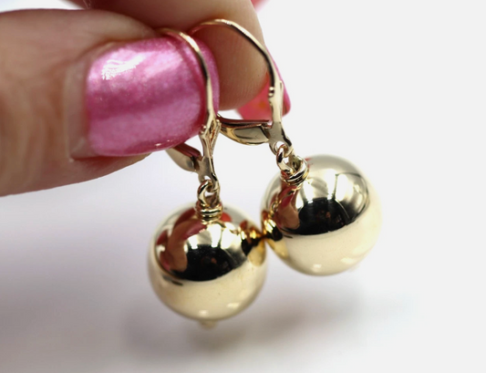 Kaedesigns Large 9ct 9K Continental Hooks Yellow, Rose or White Gold 14mm Stud Ball Earrings