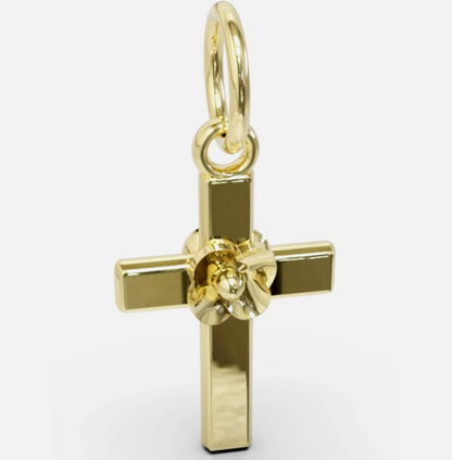 Genuine 9ct 9k 375 Yellow, Rose or White Gold Small Fancy Rose Flower Cross Tiny Small Pendant / Charm