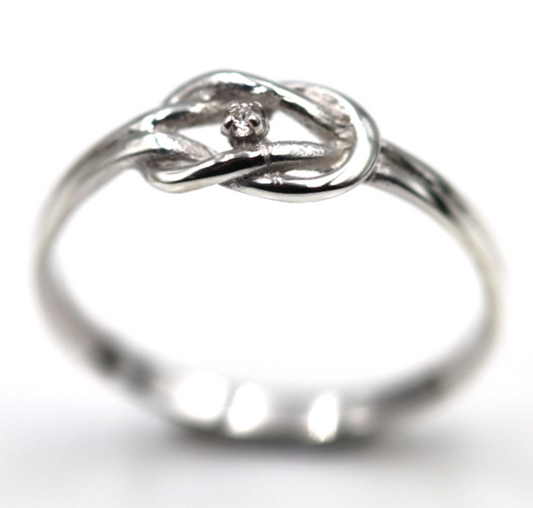 Genuine New Sterling Silver 925 Infinity Diamond Knot Ring Size N / 6.5