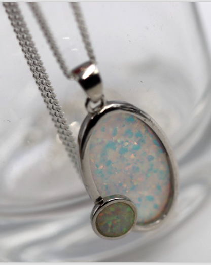 Sterling Silver 925 Oval Syn Opal Pendant + 50cm Necklace