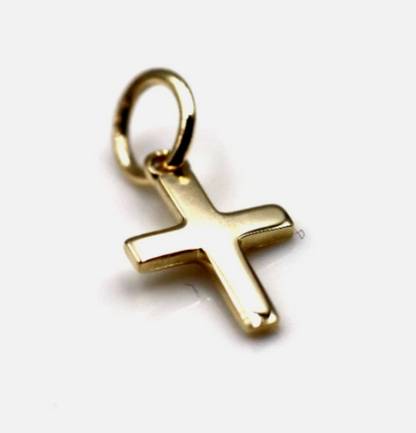 Genuine 9ct 9kt Genuine Tiny Very Small Plain Yellow, Rose or White Gold Cross Pendant Charm