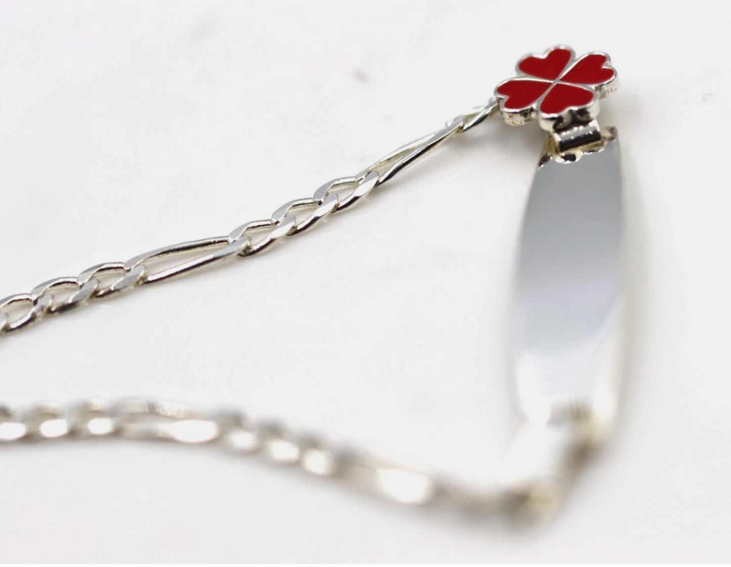 Sterling Silver 925 Childs Red Clover Identity ID Bracelet 17cm long