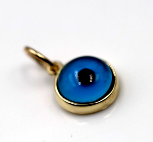 Genuine Handmade 9k 9ct Yellow Gold Glass 9mm Mati Nazar Lucky Evil Eye Pendant Charm