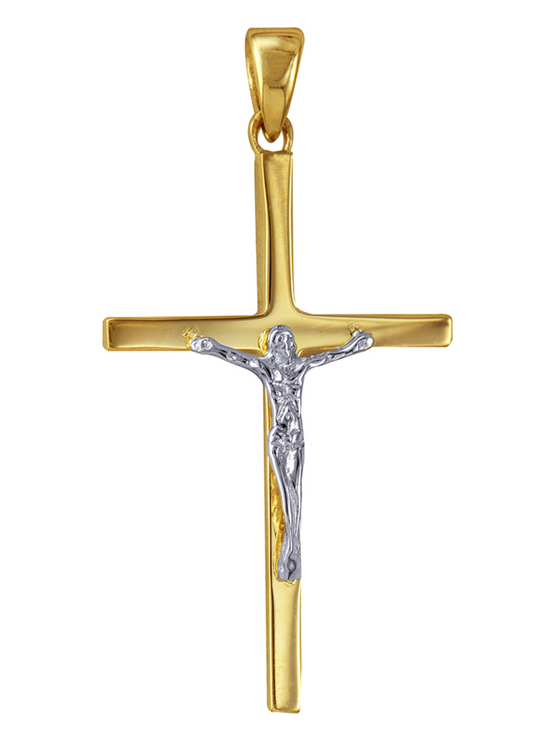 Genuine 9ct 9k 375 9ct Two Tone Yellow/ White Gold Crucifix Pendant 17mm x 29mm