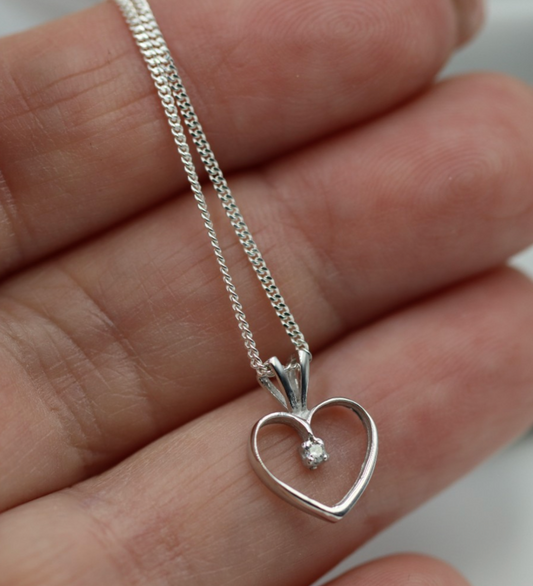 Sterling Silver 925 Diamond Heart Pendant + 46cm Necklace