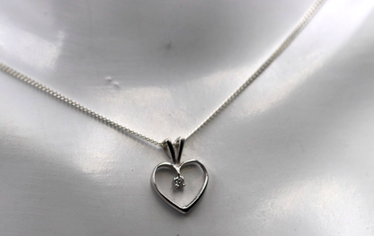 Sterling Silver 925 Diamond Heart Pendant + 46cm Necklace