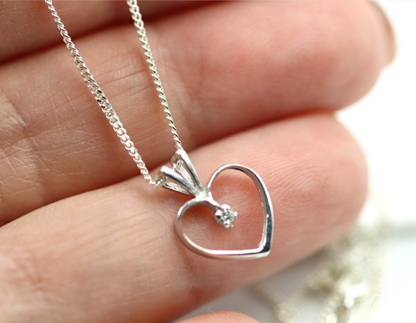 Sterling Silver 925 Diamond Heart Pendant + 46cm Necklace