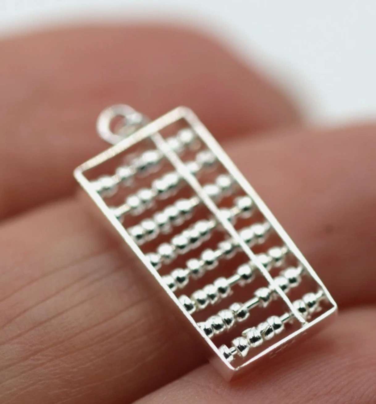 Genuine Sterling Silver 925 Abacus with Moving Beads Charm Pendant