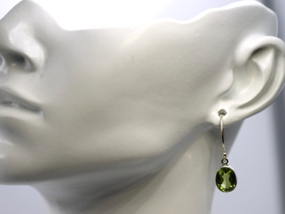 Sterling Silver 925 Oval Bezel Peridot Hook Earrings Aug Birthstone
