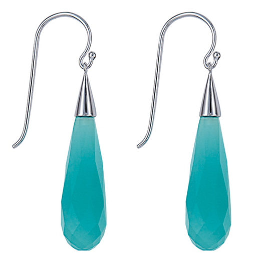 Sterling Silver 925 Briolette Turquoise Obsidian Teardrop Earrings
