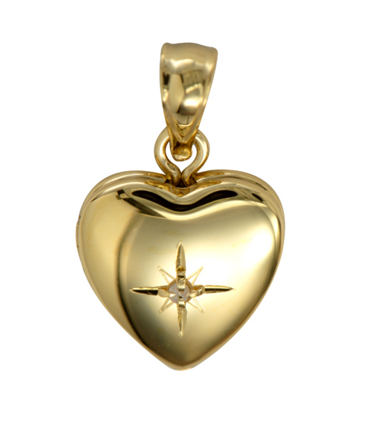 Genuine Sterling Silver Gold Plated or Sterling Silver 12mm 925 Diamond Set Heart Locket Pendant