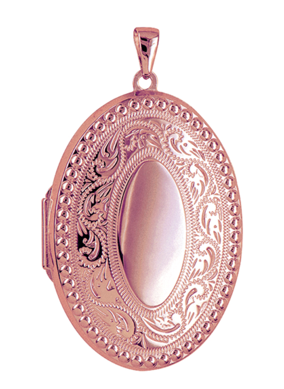 Genuine 9ct Yellow or Rose Gold Engraved Border Oval Locket