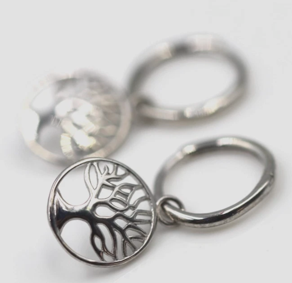 Sterling Silver 925 Drop Huggies with Tree of Life Earrings