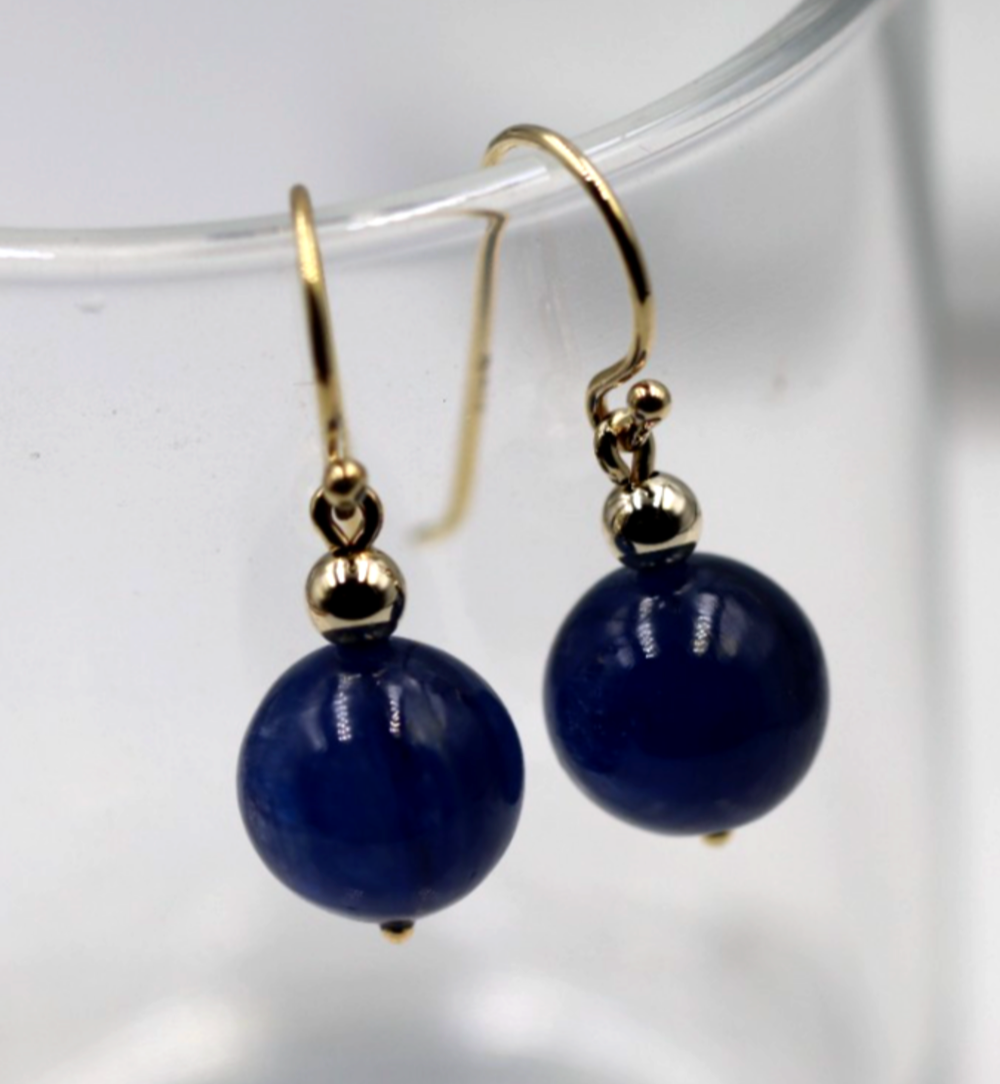 Genuine New 9ct 9k 375 Yellow Gold Blue Quartz Drop Ball Earrings