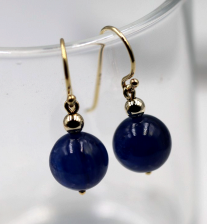 Genuine New 9ct 9k 375 Yellow Gold Blue Quartz Drop Ball Earrings