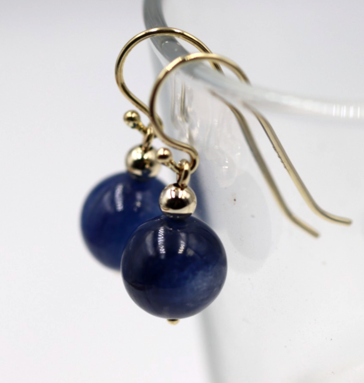 Genuine New 9ct 9k 375 Yellow Gold Blue Quartz Drop Ball Earrings