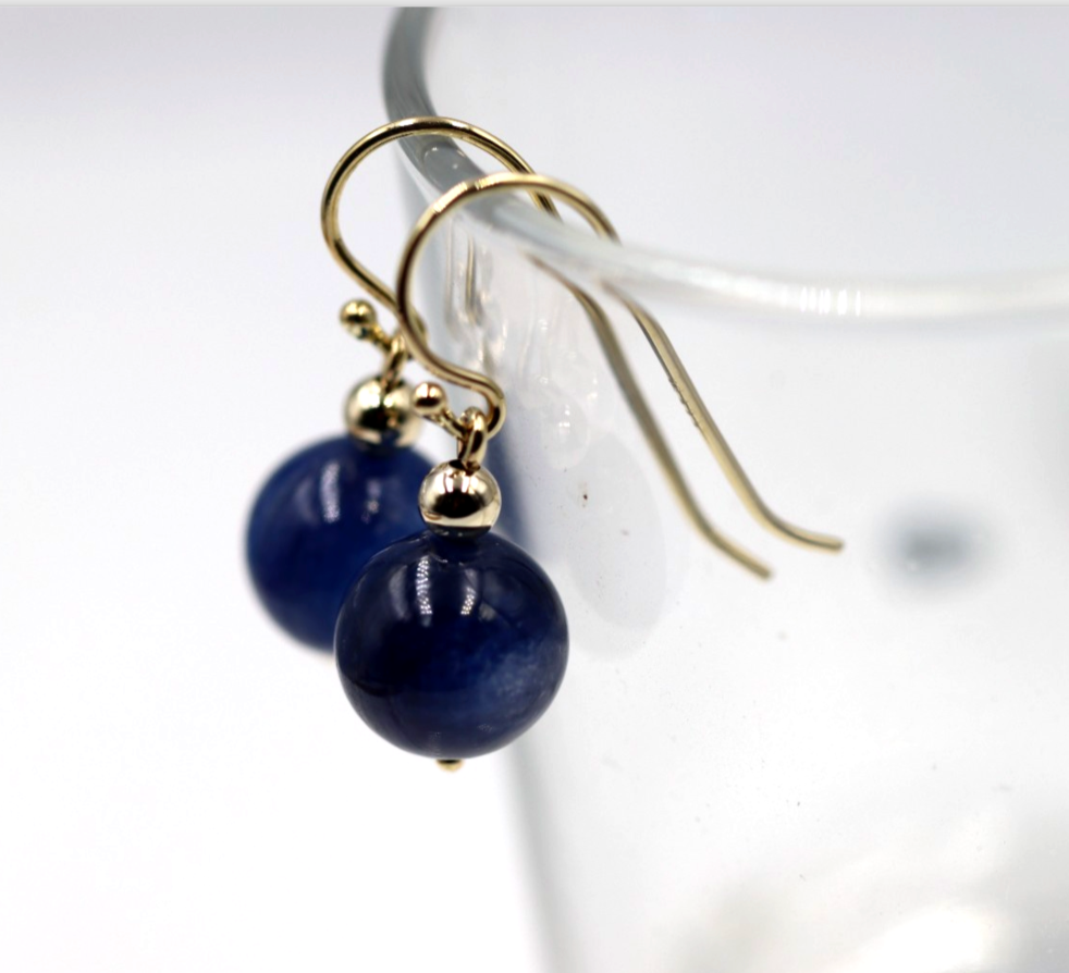 Genuine New 9ct 9k 375 Yellow Gold Blue Quartz Drop Ball Earrings