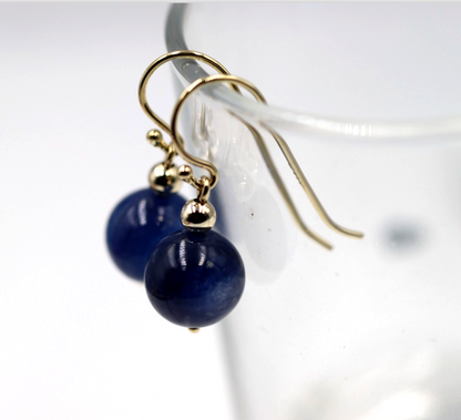 Genuine New 9ct 9k 375 Yellow Gold Blue Quartz Drop Ball Earrings