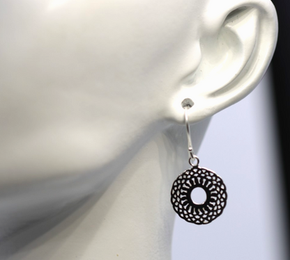 Genuine Sterling Silver 925 Patterned Circular Filigree Earring
