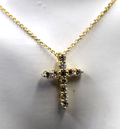 Genuine 18ct 750 Yellow Gold Round Lab Grown Diamond Cross Pendant + Necklace