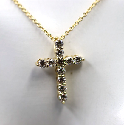 Genuine 18ct 750 Yellow Gold Round Lab Grown Diamond Cross Pendant + Necklace