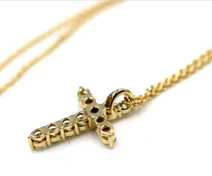 Genuine 18ct 750 Yellow Gold Round Lab Grown Diamond Cross Pendant + Necklace