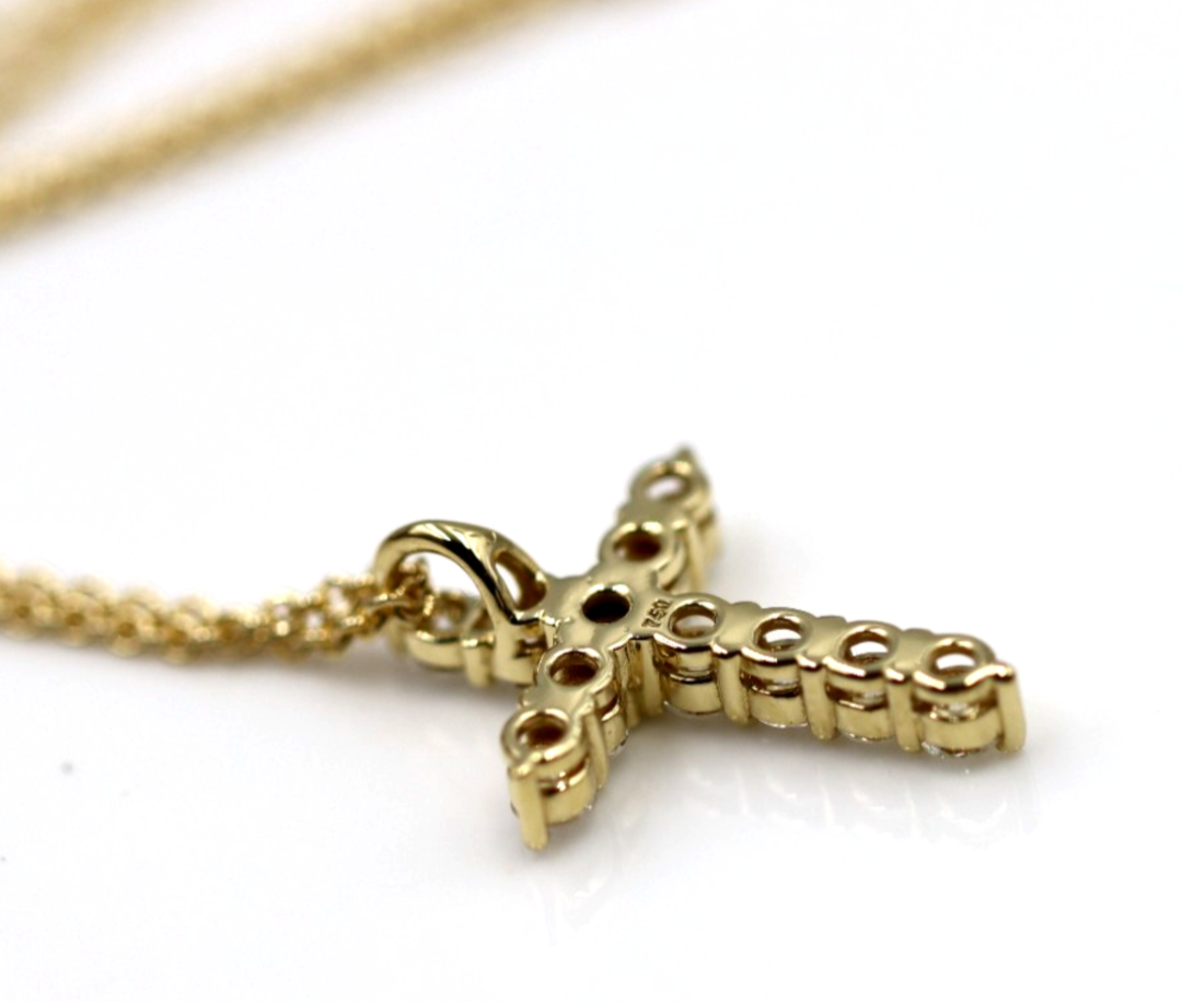 Genuine 18ct 750 Yellow Gold Round Lab Grown Diamond Cross Pendant + Necklace