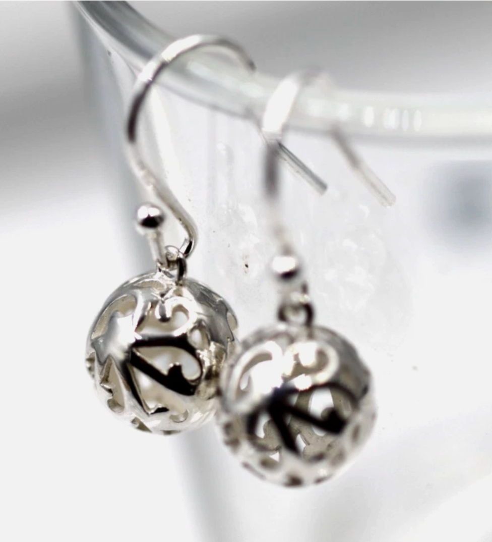 Genuine Sterling Silver 925 9.5mm Filigree Hook Euro Ball Earrings