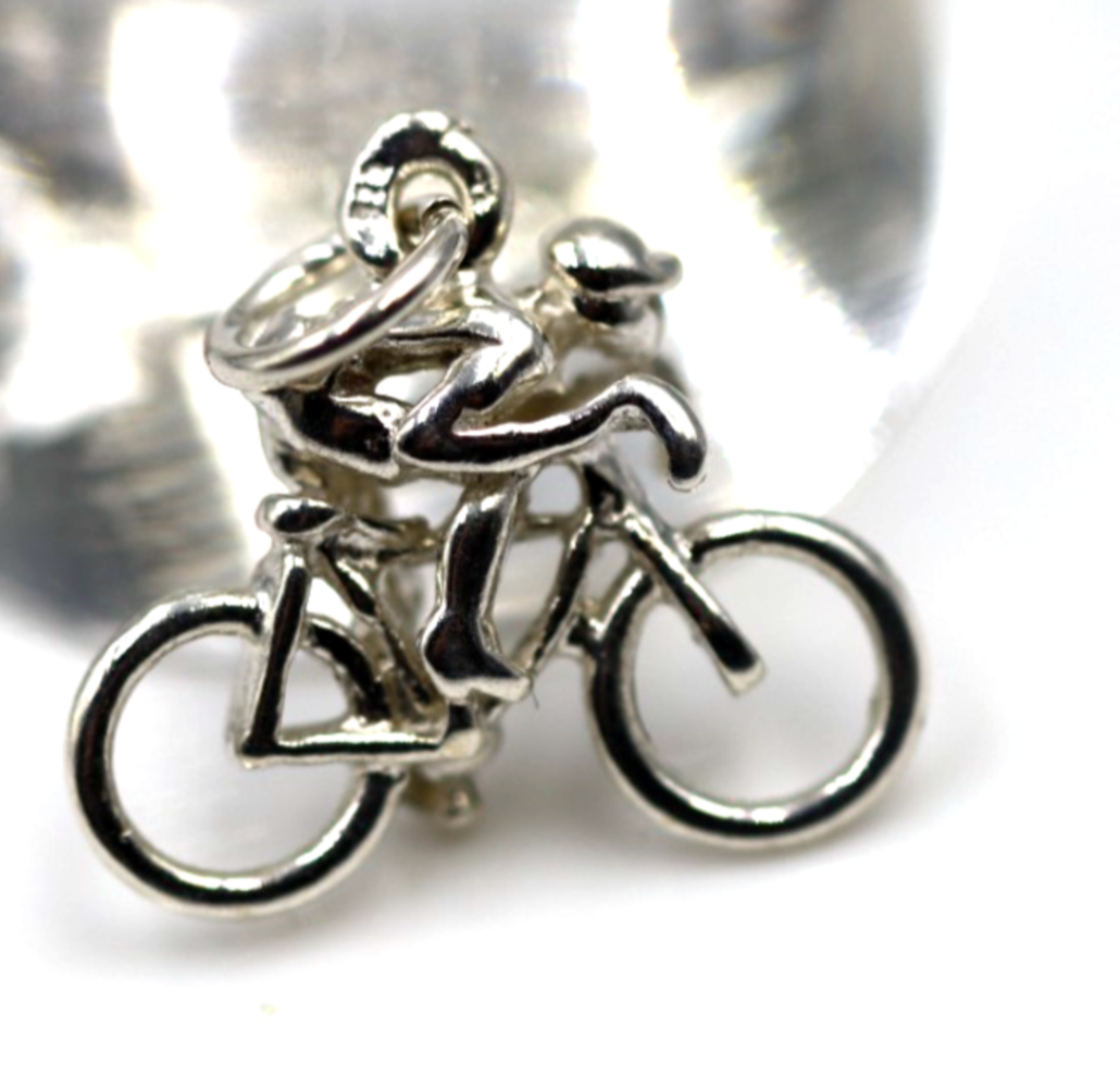 Genuine Sterling Silver 925 Cyclist Bicycle Road Racing Charm Pendant