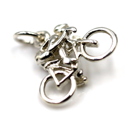 Genuine Sterling Silver 925 Cyclist Bicycle Road Racing Charm Pendant