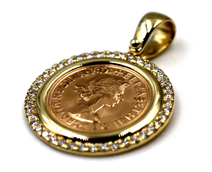 Genuine 18ct 18k 750 Yellow Gold Diamond Pendant with Full Sovereign (22ct) Coin