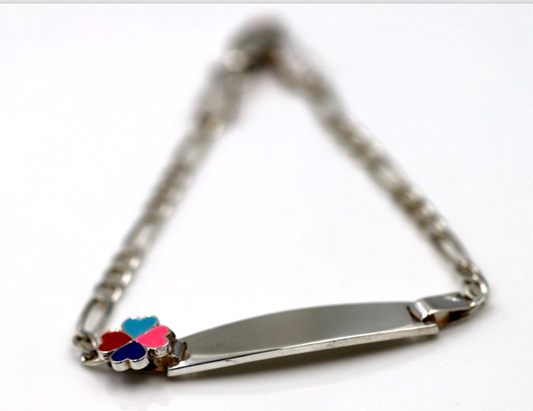 Sterling Silver 925 4 Leaf Clover Identity ID Bracelet 17cm long