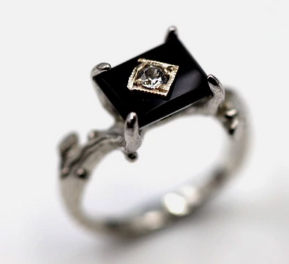 Genuine Size L Sterling Silver 925 Black Onyx Vine, Thorn Ring
