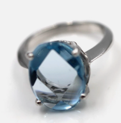 Size R Sterling Silver 925 Light Blue Oval Spinel Ring