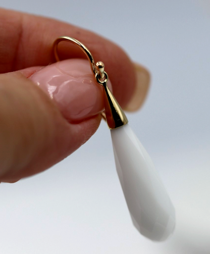 Genuine 9ct 9k 375 Briolette White Obsidian Drop Earwires Earrings