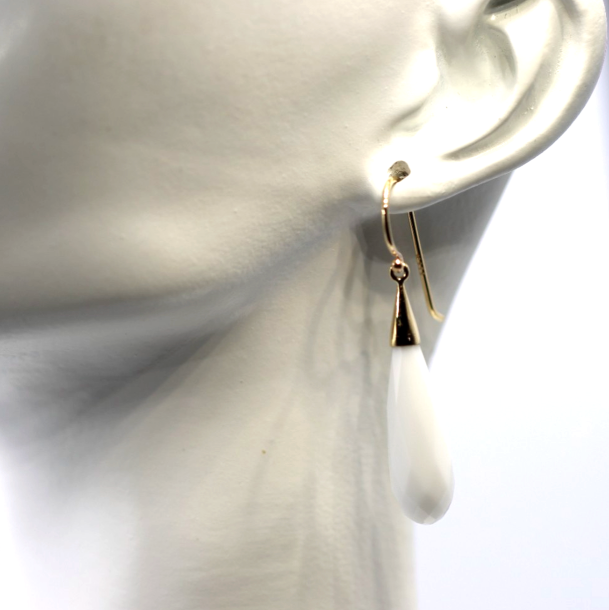 Genuine 9ct 9k 375 Briolette White Obsidian Drop Earwires Earrings