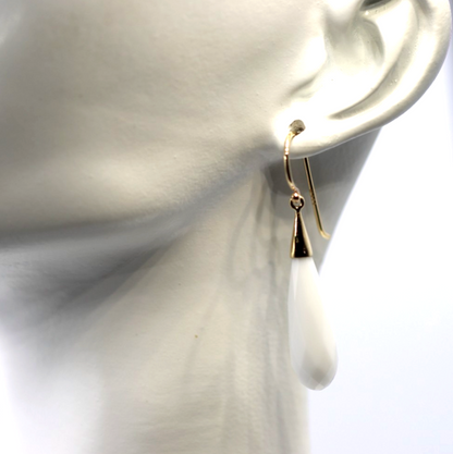 Genuine 9ct 9k 375 Briolette White Obsidian Drop Earwires Earrings