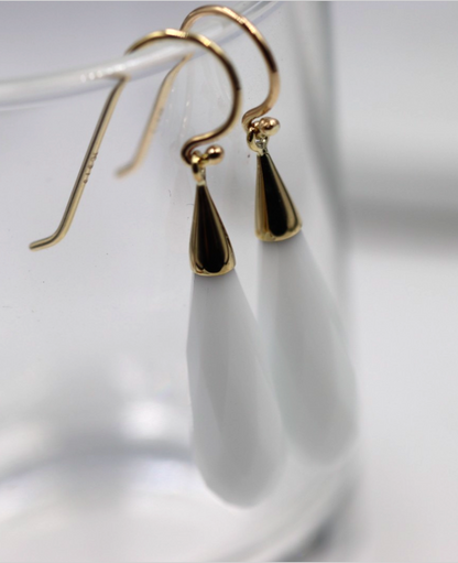 Genuine 9ct 9k 375 Briolette White Obsidian Drop Earwires Earrings