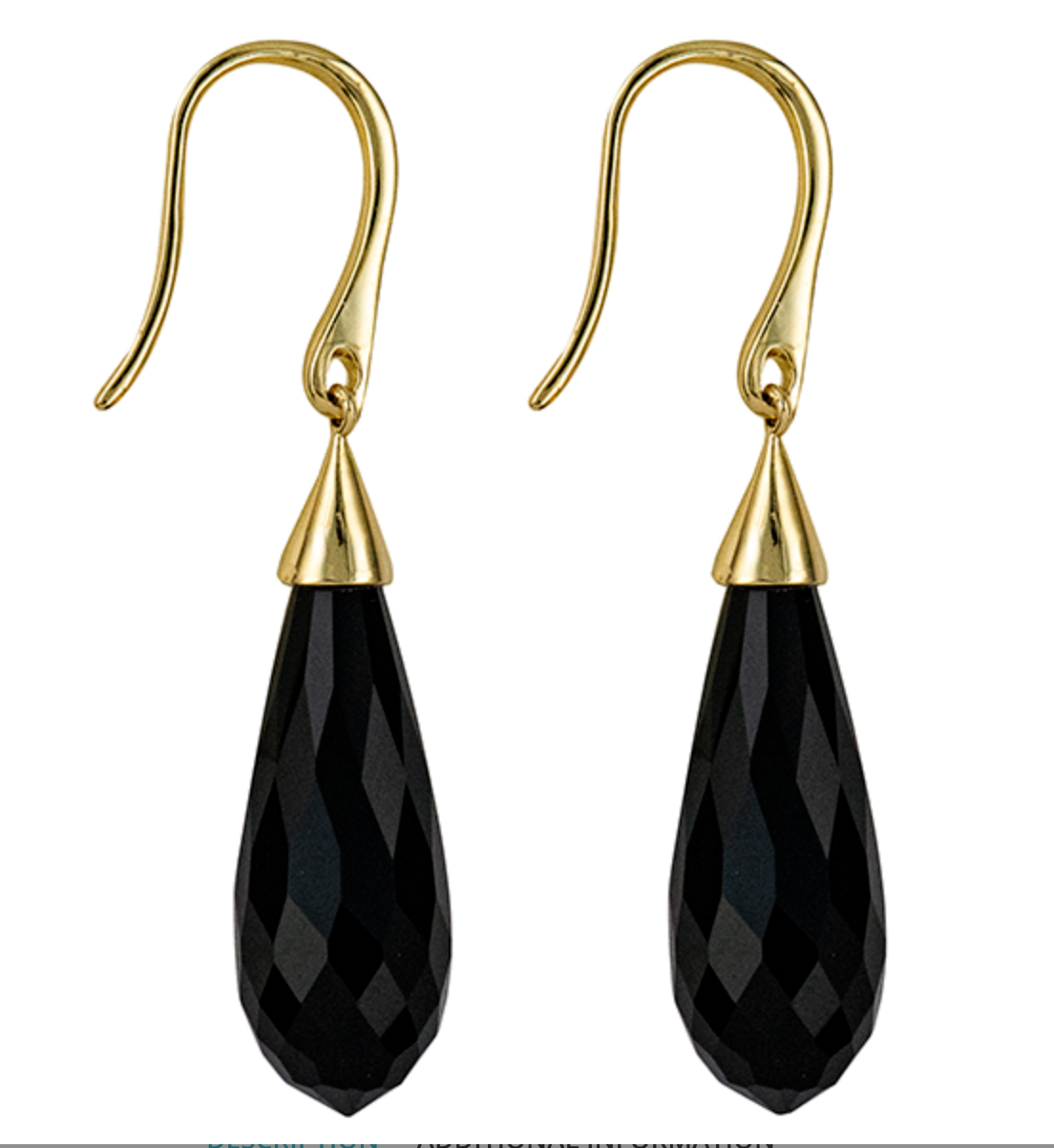 Genuine 9ct 9k 375 Briolette Black Onyx Tear Drop Earwires Earrings