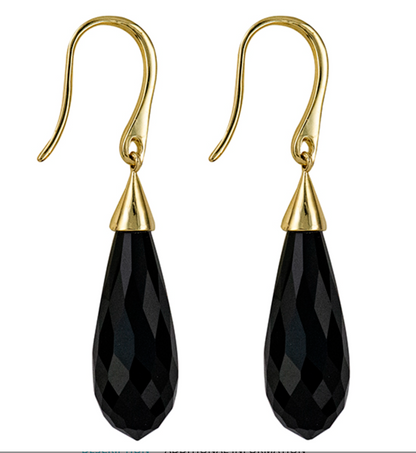 Genuine 9ct 9k 375 Briolette Black Onyx Tear Drop Earwires Earrings