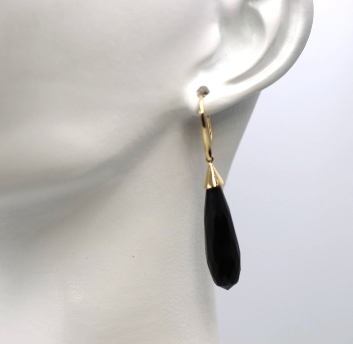 Genuine 9ct 9k 375 Briolette Black Onyx Tear Drop Earwires Earrings