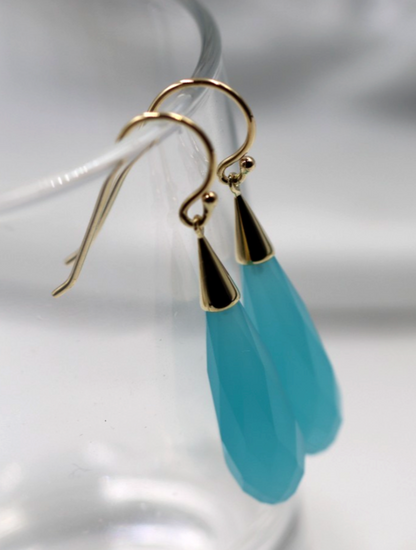 Sterling Silver 925 Briolette Turquoise Obsidian Teardrop Earrings