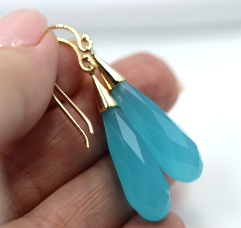 Sterling Silver 925 Briolette Turquoise Obsidian Teardrop Earrings