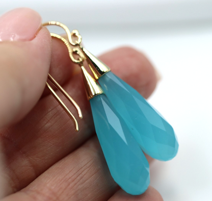 Sterling Silver 925 Briolette Turquoise Obsidian Teardrop Earrings