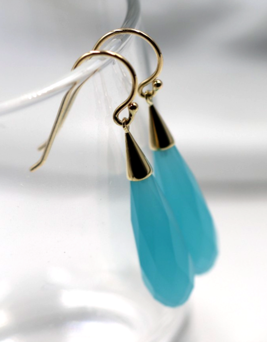 Sterling Silver 925 Briolette Turquoise Obsidian Teardrop Earrings