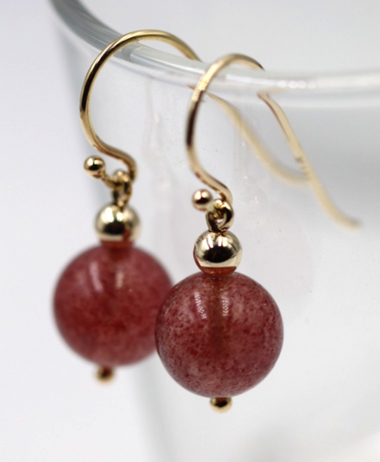 Genuine New 9ct 9k 375 Yellow Gold Strawberry Quartz Ball Earrings