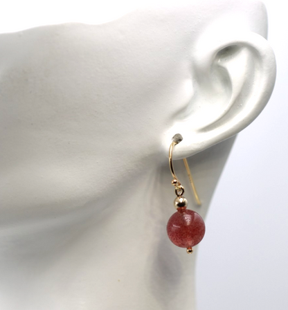 Genuine New 9ct 9k 375 Yellow Gold Strawberry Quartz Ball Earrings