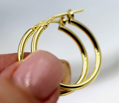 Genuine New Sterling Silver Gold Plated  925 Hoop Earrings Plain 20mm