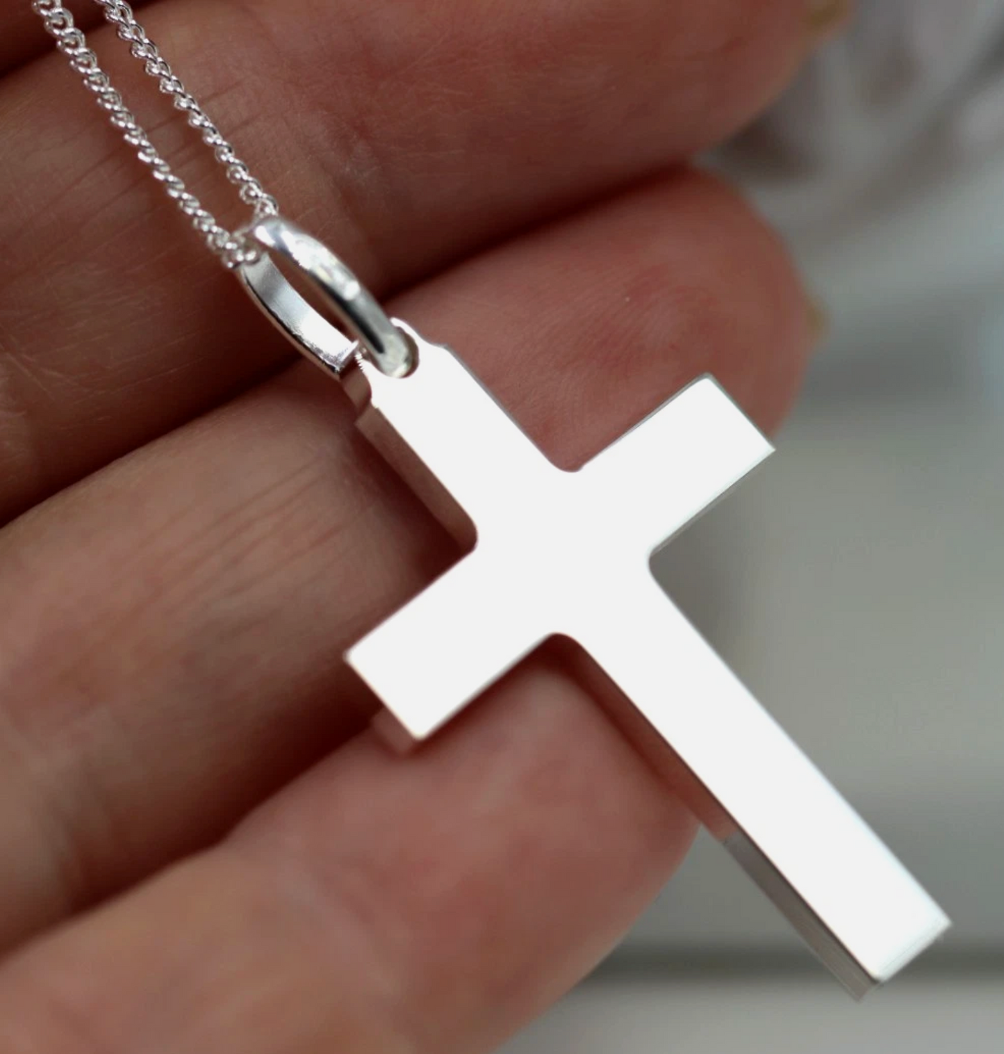 Sterling Silver 925 Plain Cross Pendant & 60cm Kerb Chain Necklace